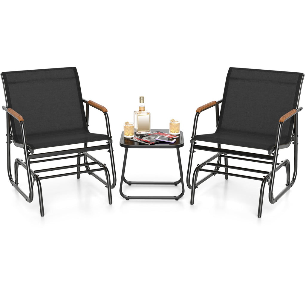 3-Piece Outdoor Glider Bistro Set with Tempered Glass Table
