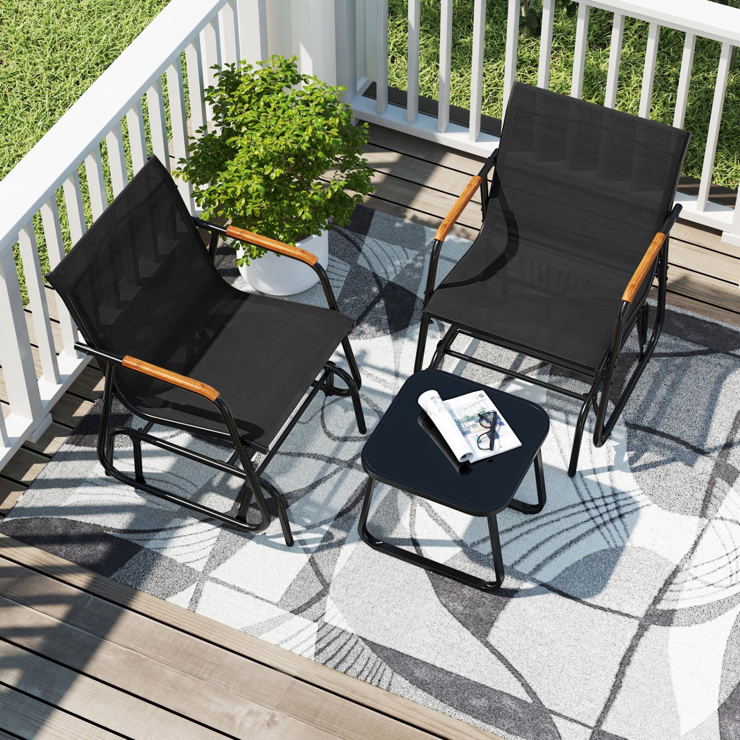 3-Piece Outdoor Glider Bistro Set with Tempered Glass Table