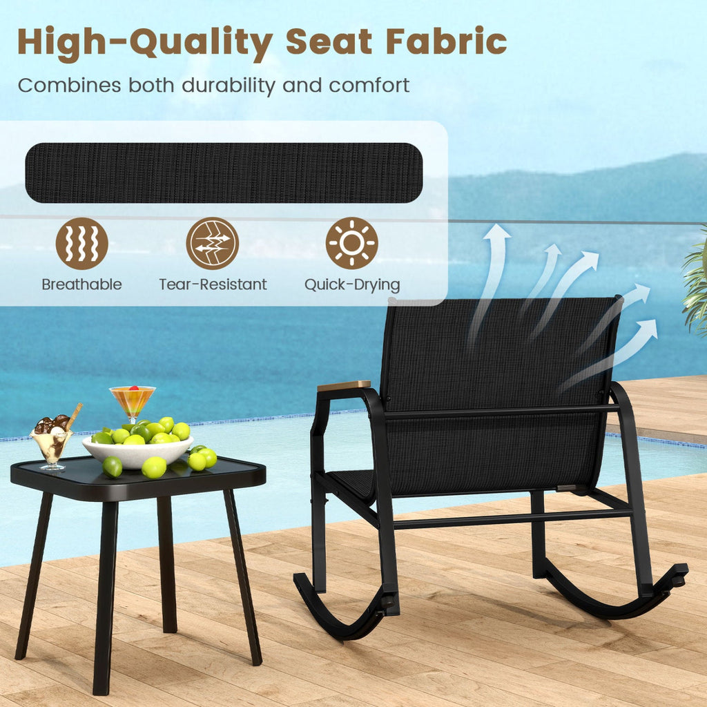 3-Piece Patio Rocking Bistro Set with Glass Coffee Table