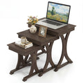3 Pieces Nesting Coffee Table Side Table with Solid Rubber Wood Legs-Brown