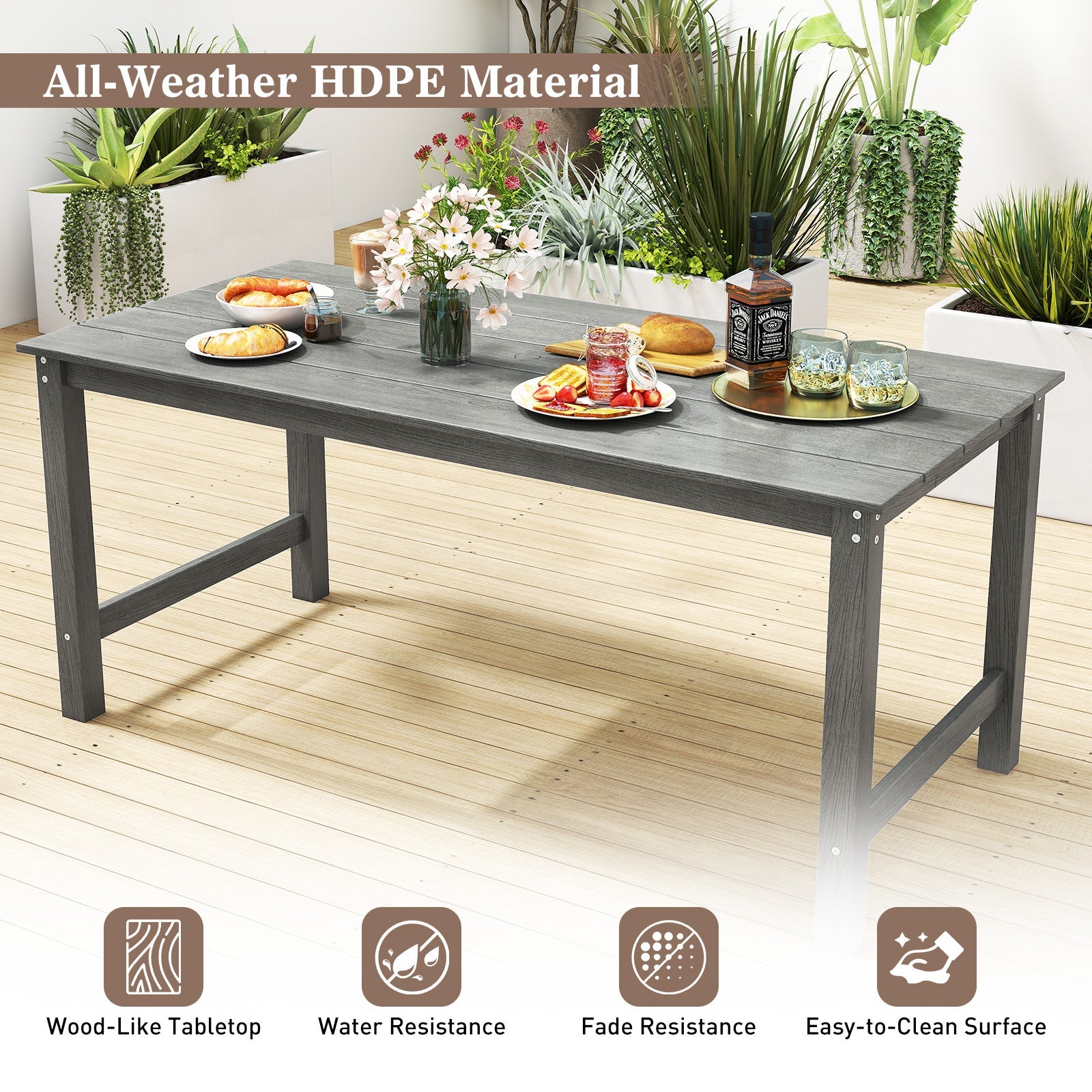 3 Pieces Outdoor Dining Table Set with 2 Benches