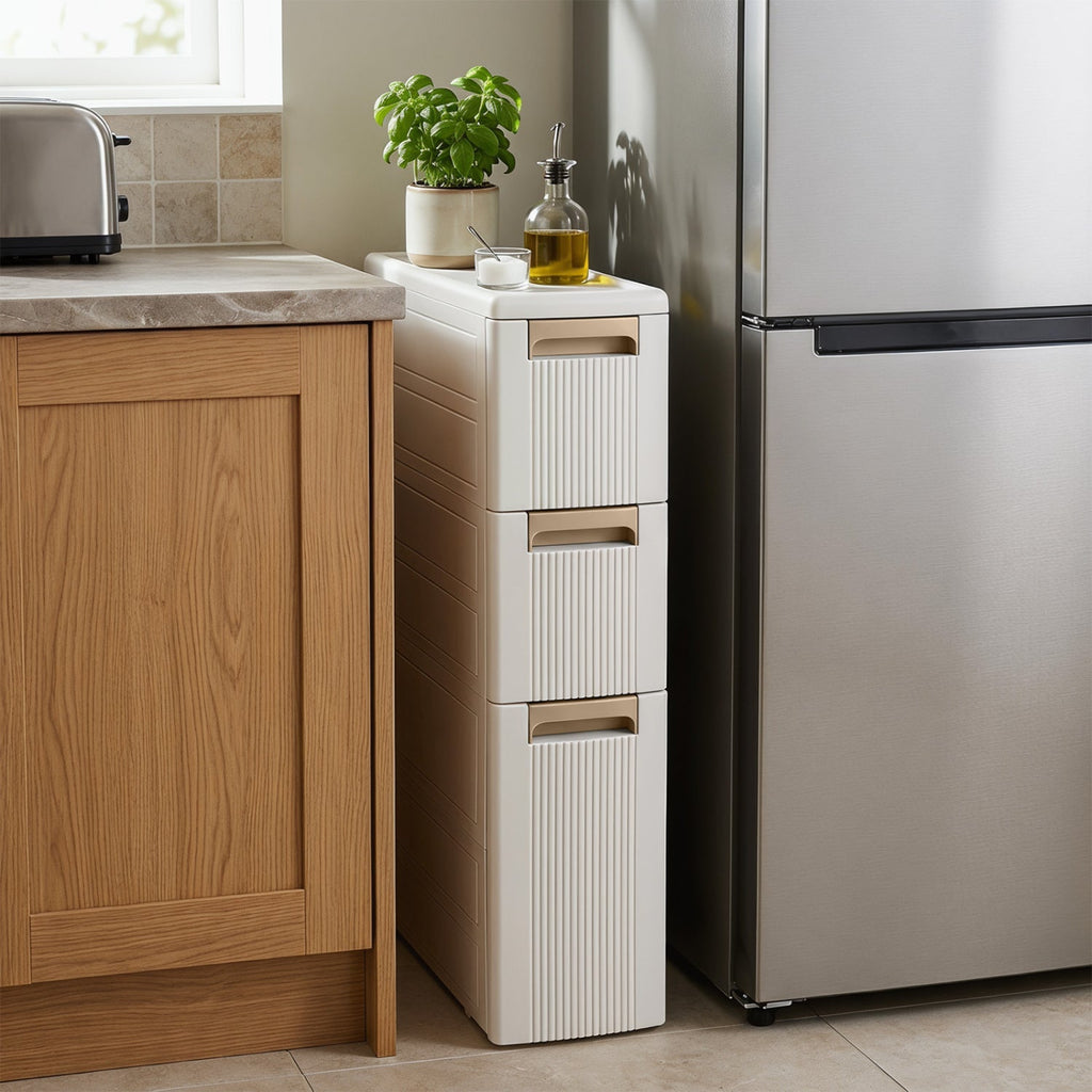Narrow Storage Cabinet with Drawers and Removable Dividers