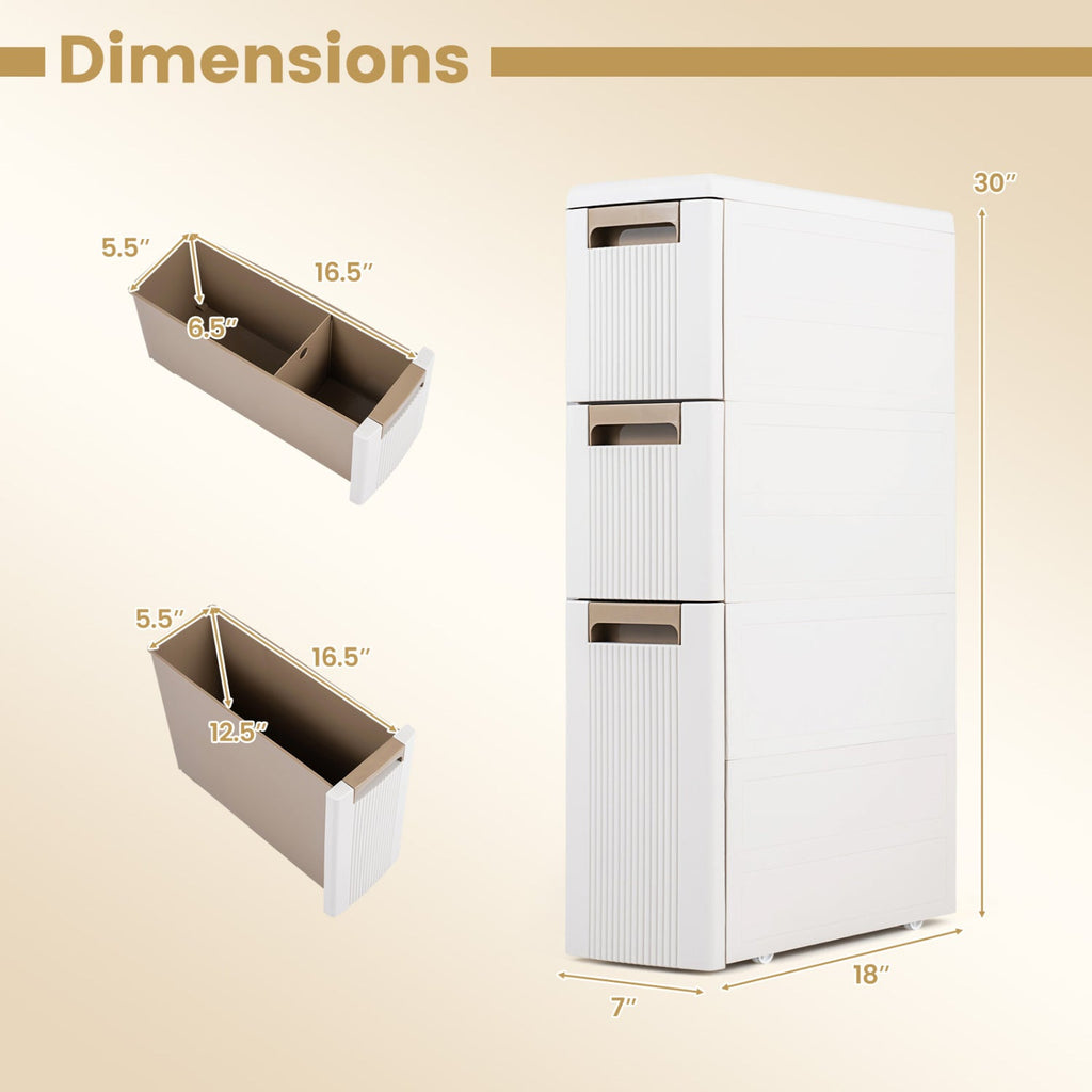 Narrow Storage Cabinet with Drawers and Removable Dividers