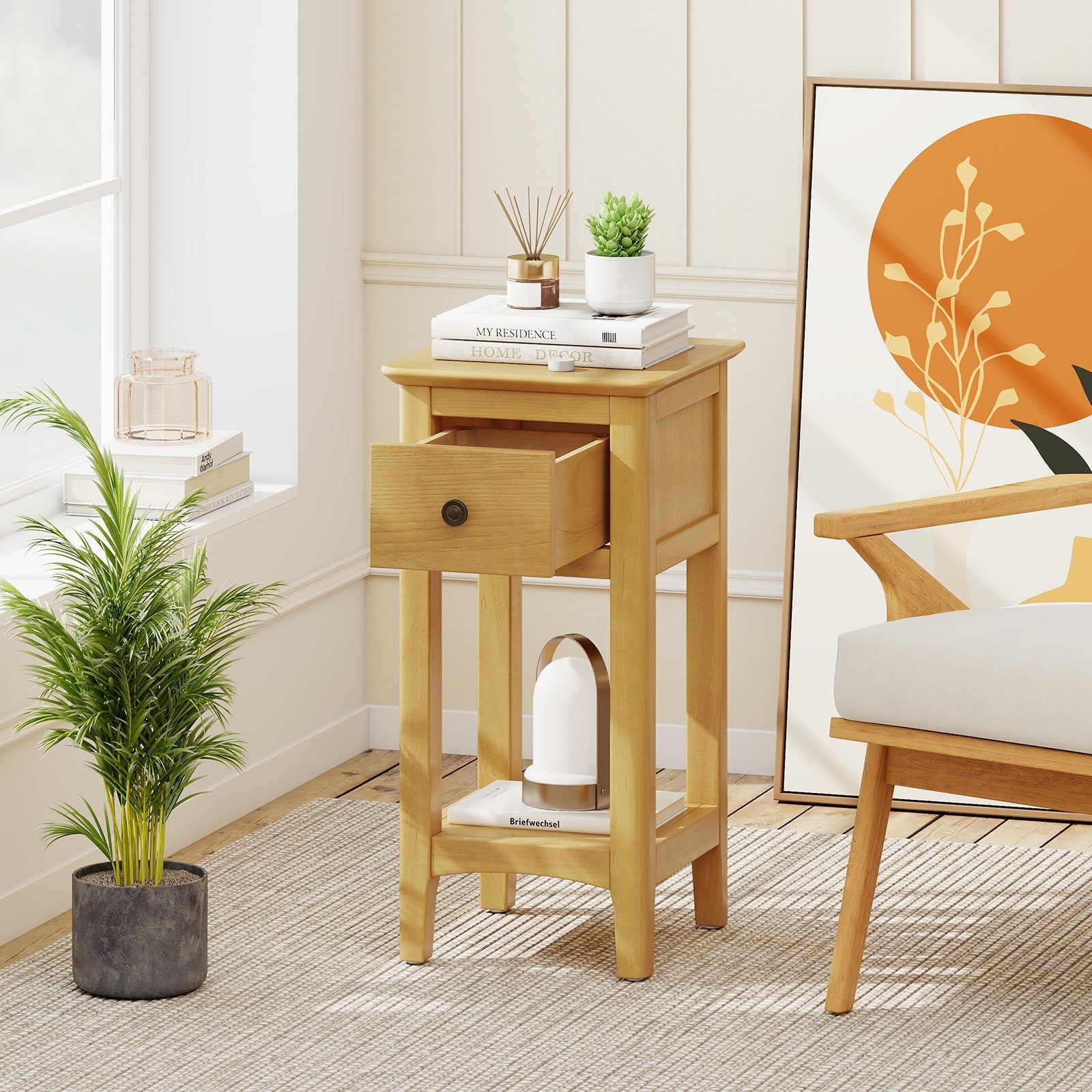 3-Tier Nightstand with Drawer and Open Storage Shelf