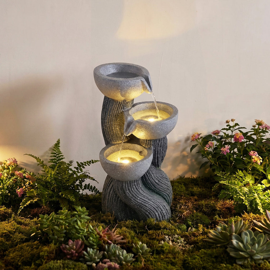 3-Tier Outdoor Water Fountain with LED Lights, 18.5 Inch