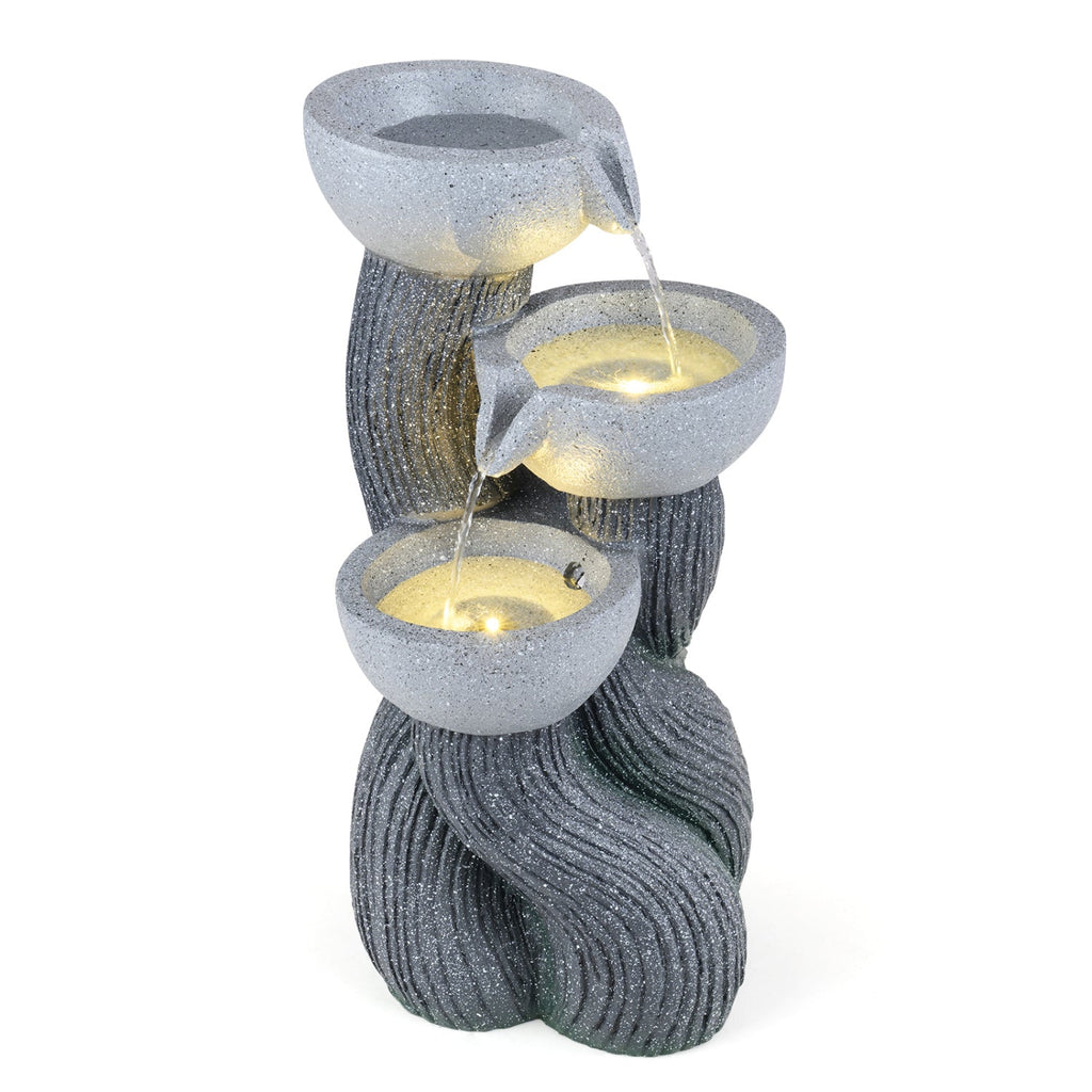 3-Tier Outdoor Water Fountain with LED Lights, 18.5 Inch