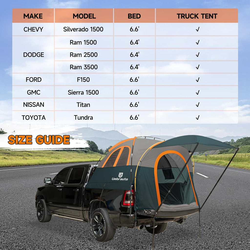Umbrauto Truck Bed Tent with Awning,Fits 6.4-6.7 ft Truck Beds | PU3000mm Waterproof Pickup Tent