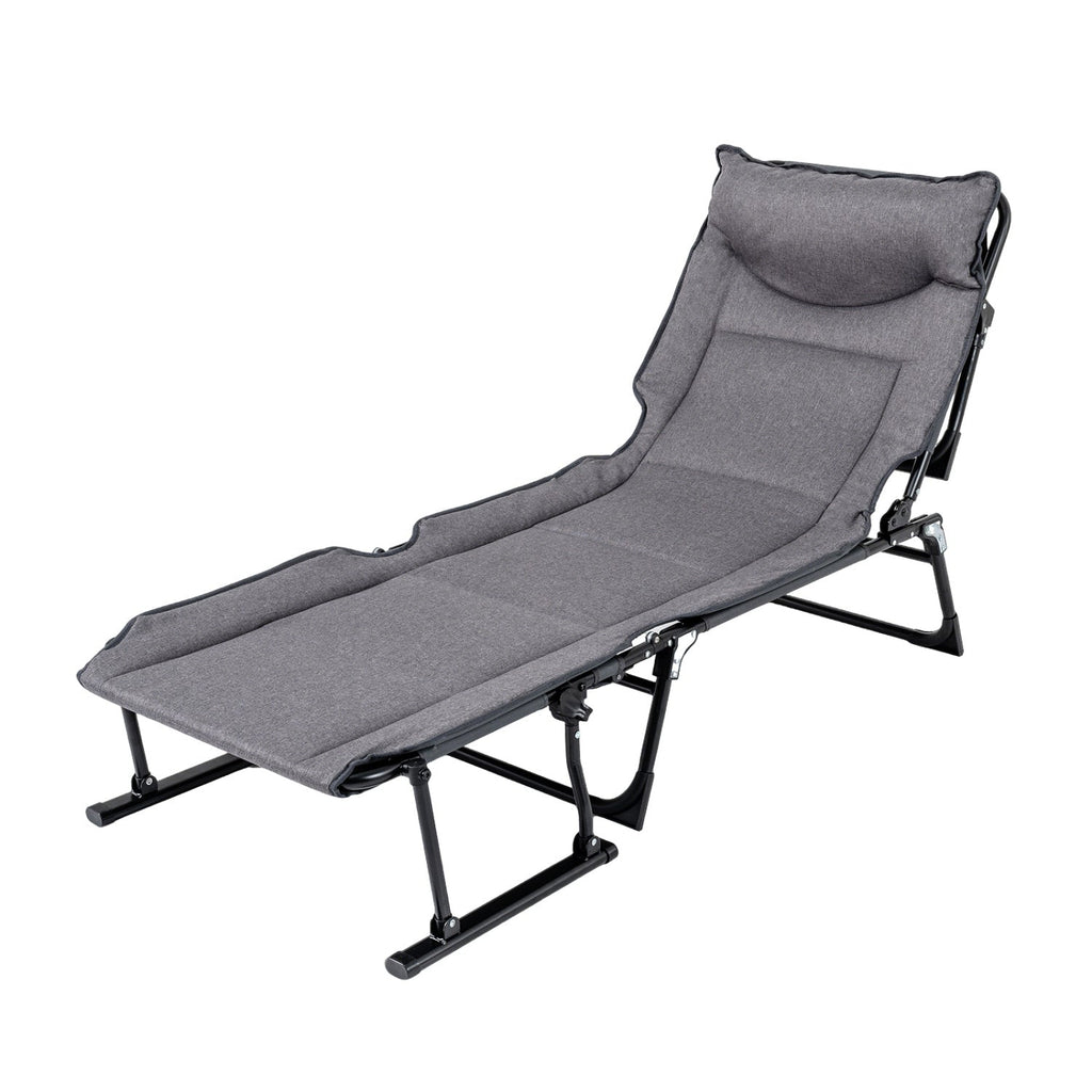 3 in 1 Folding Camping Cot Comfy Padded Convertible Single Sofa Chair-Gray