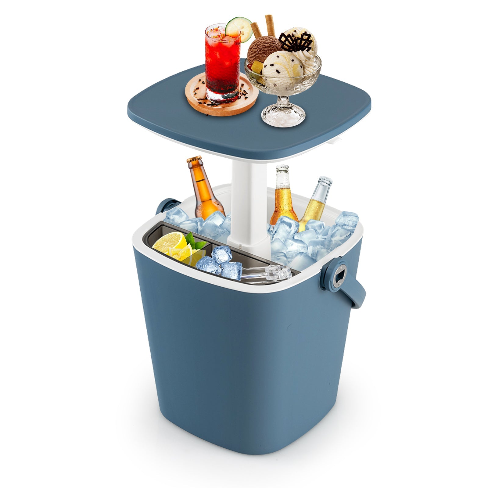 3-in-1 Portable Cooler Bar Table with Bottle Opener and Lift Top Lid for Camping Poolside