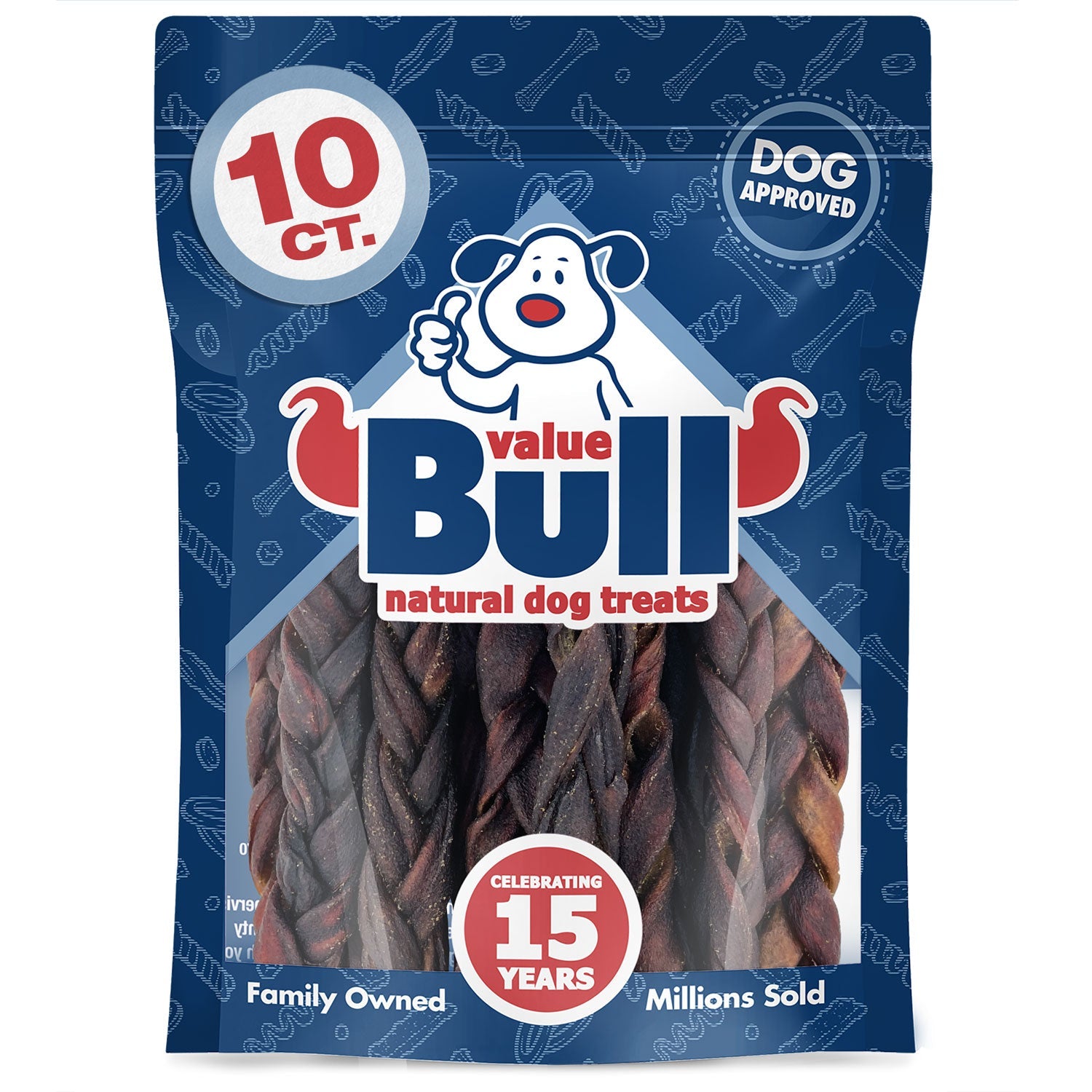 ValueBull USA Collagen Braid Beef Large Dog Chews, Medium 6 Inch 10 Count