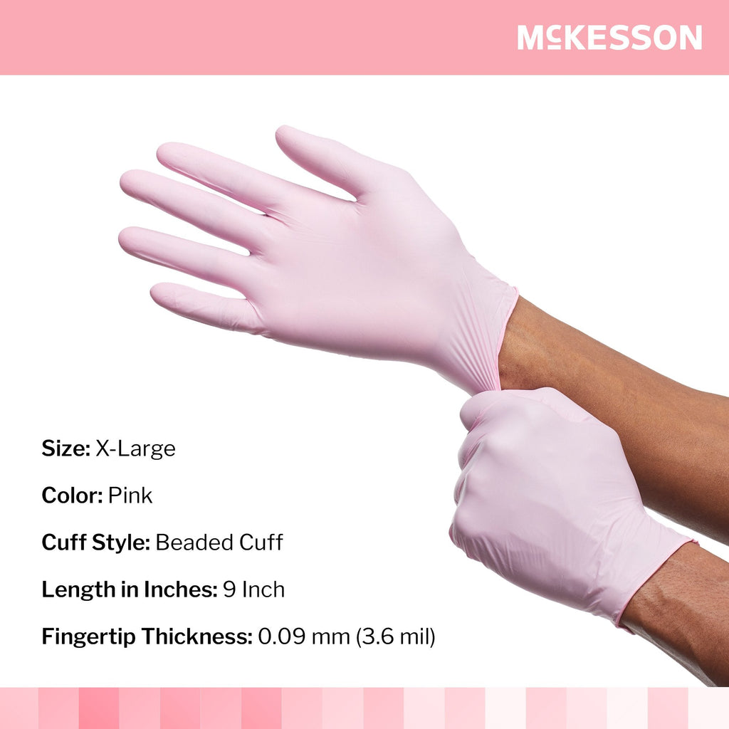 McKesson Pink Nitrile® Nitrile Exam Glove, Extra Large, Pink 14-6NPNK8