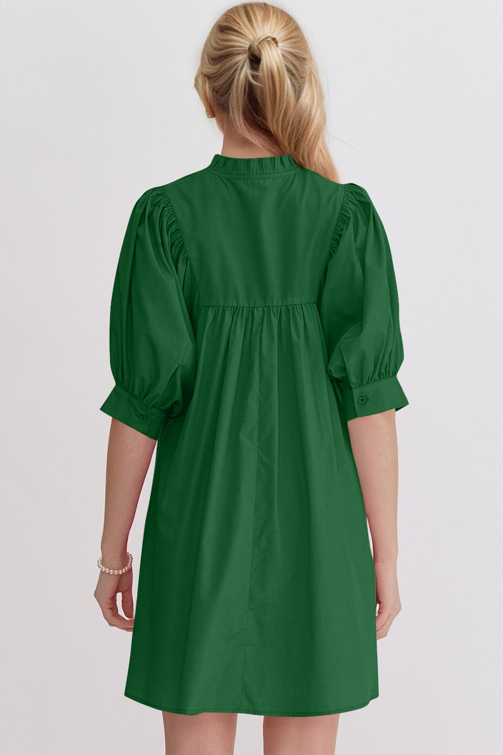 Pink Puff Sleeve Mini Dress Casual and Feminine Dress for Women Simple Classic Summer Dress