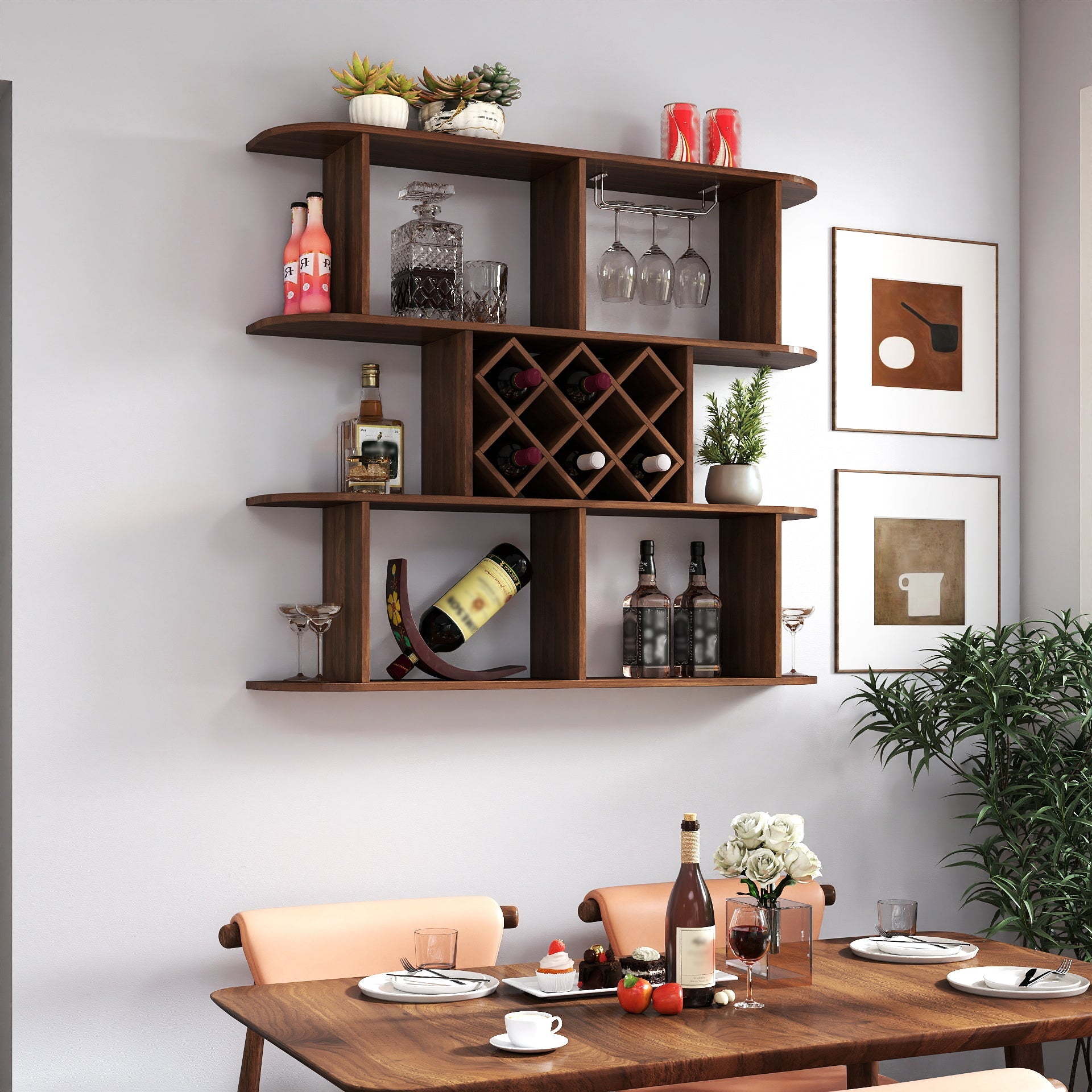 Large Wall Mounted 3 Tier  Rustic Bottle Wine Rack,Multifunctional Wooden Wall Mounted Wine Rack,Storage Rack with Wine Glass Holder,mounted wall Storage winerack Rack for Home Bar Dining Room Decor