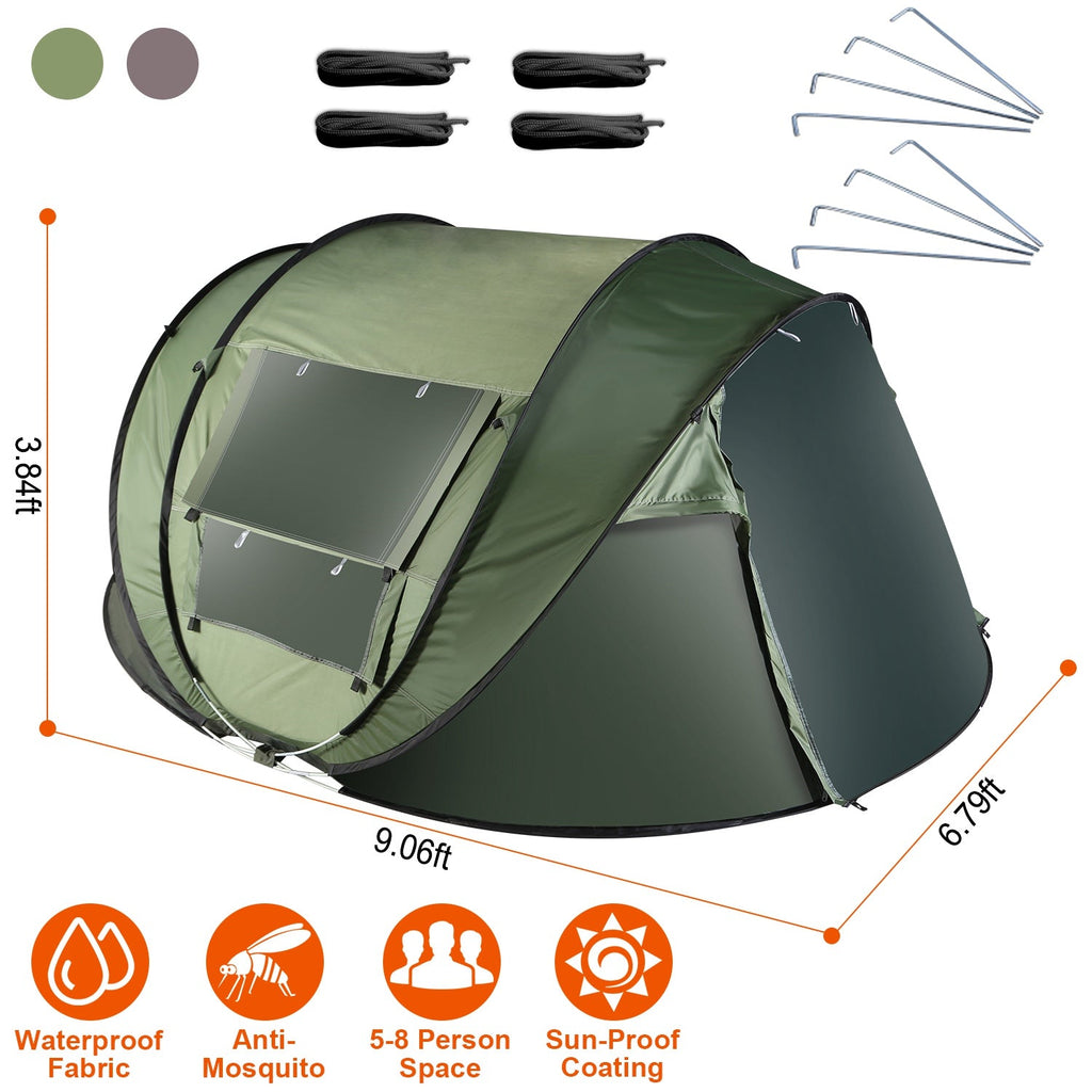 3-4 Person Pop Up Tent Automatic Setup Camping Tent Waterproof Instant Setup Tent with 2 Mosquito Net Windows Carrying Bag for Hiking Climbing Adventu