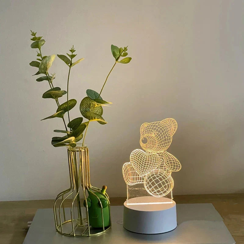 3D Bear LED Night Light Acrylic USB Lamp - Cute Animal Table Lamp for Bedroom, Nursery, Christmas & Gift - PhishStones Products