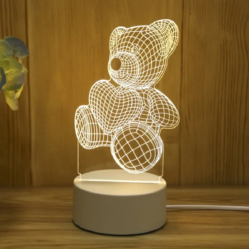 3D Bear LED Night Light Acrylic USB Lamp - Cute Animal Table Lamp for Bedroom, Nursery, Christmas & Gift - PhishStones Products