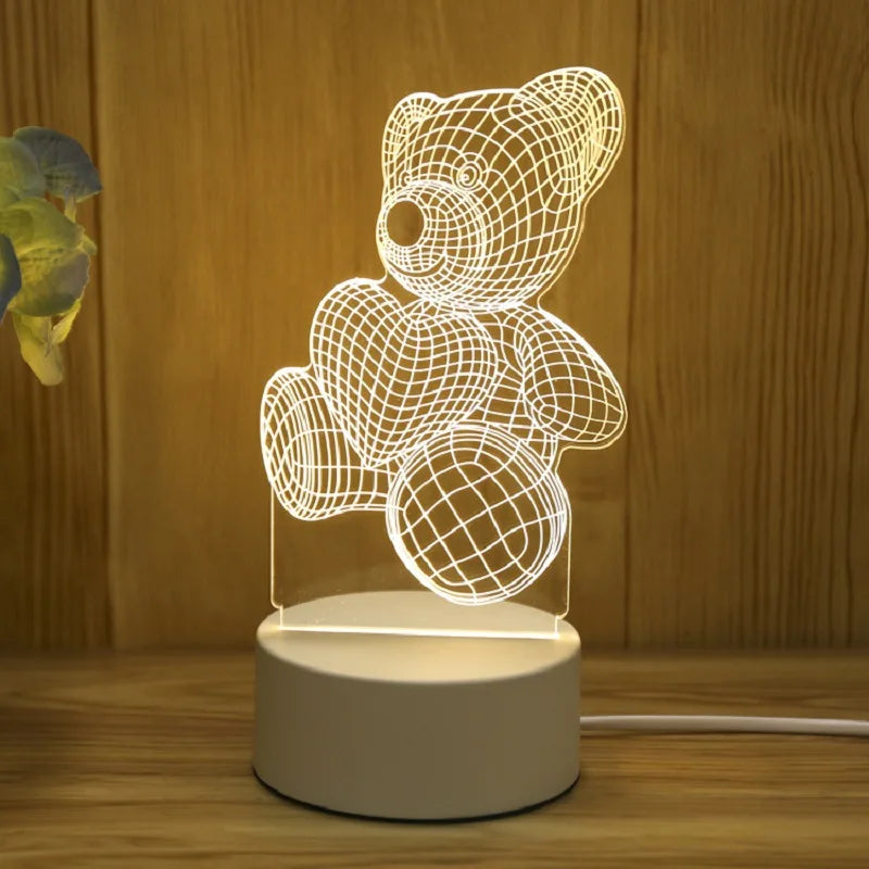 3D Bear LED Night Light Acrylic USB Lamp - Cute Animal Table Lamp for Bedroom, Nursery, Christmas & Gift - PhishStones Products