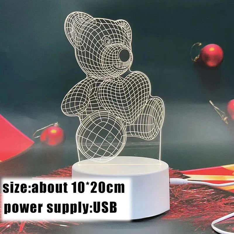 3D Bear LED Night Light Acrylic USB Lamp - Cute Animal Table Lamp for Bedroom, Nursery, Christmas & Gift - PhishStones Products