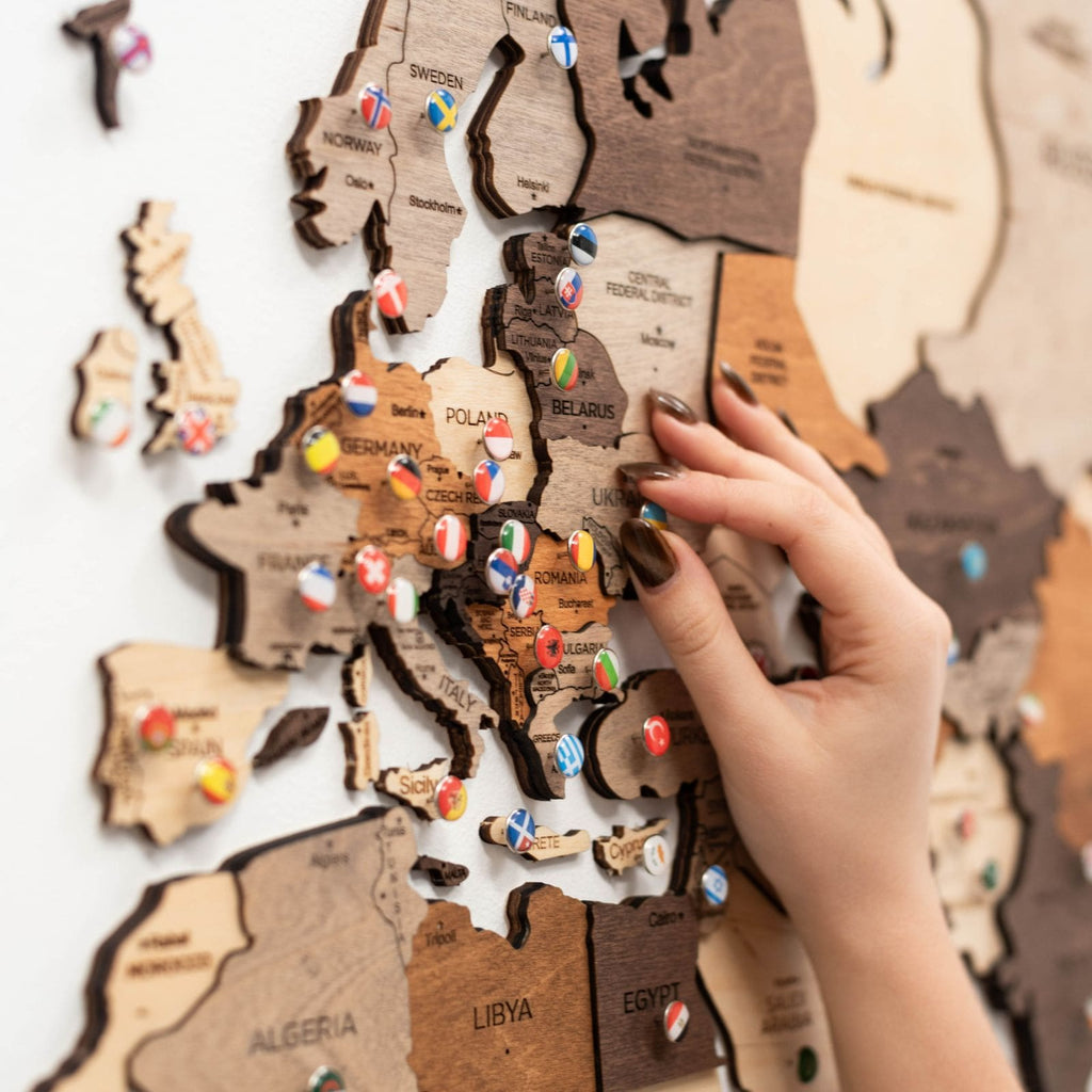 3D Wooden World Map Multicolor - PhishStones Products