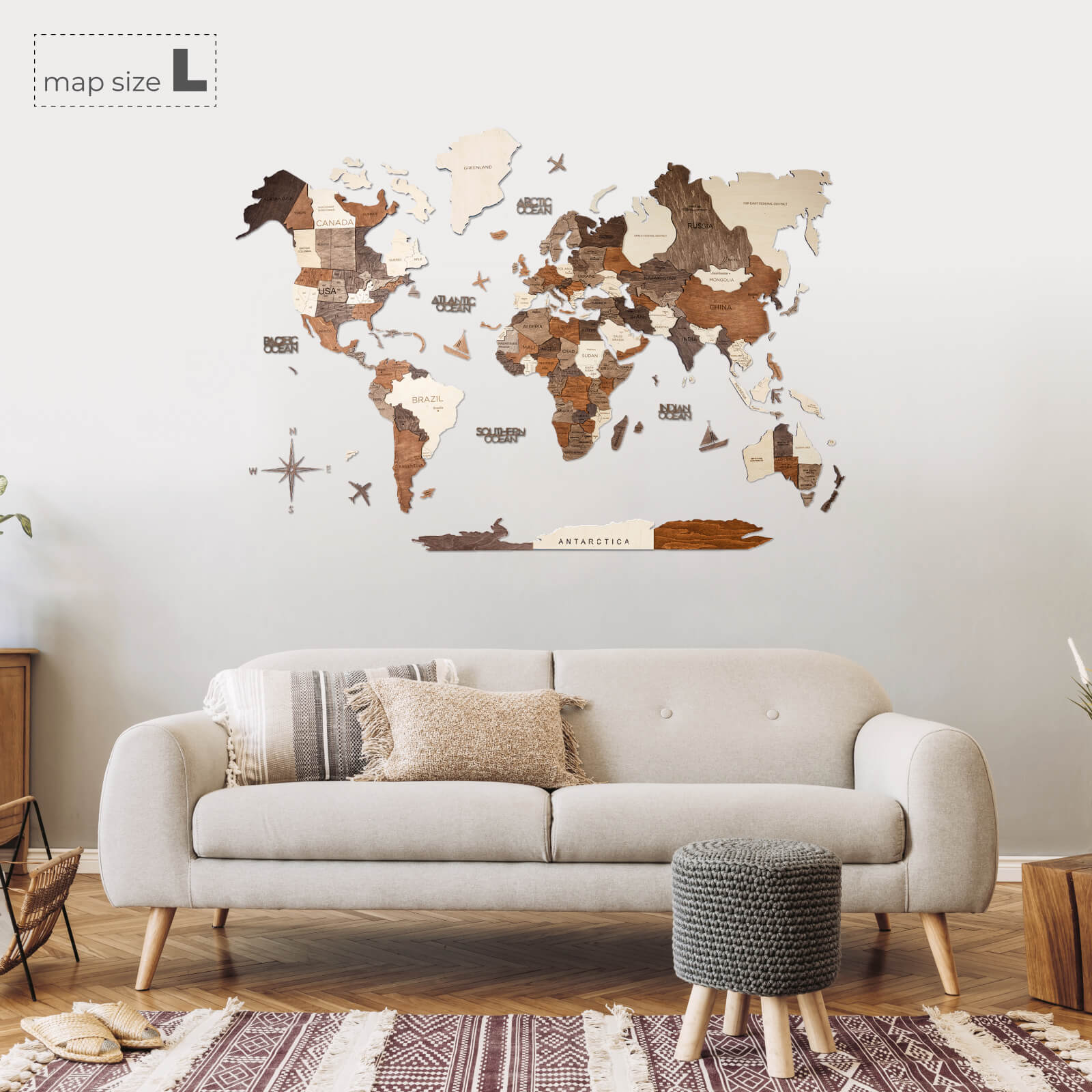 3D Wooden World Map Multicolor - PhishStones Products