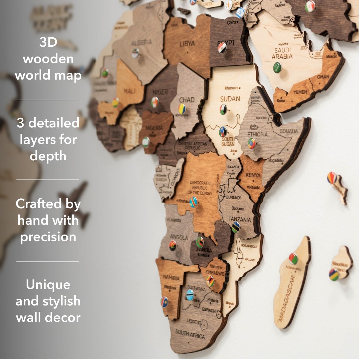 3D Wooden World Map Multicolor - PhishStones Products