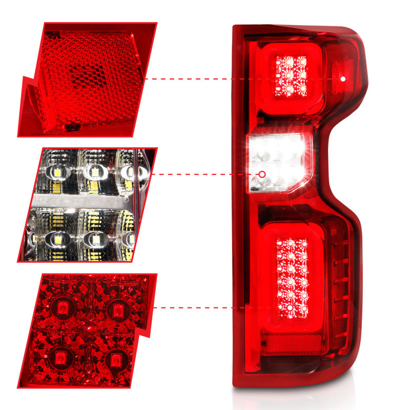 ANZO 19-21 Chevy Silverado Work Truck Full LED Tailights Chrome Housing Red Lens G2(w/C Light Bars) 311419