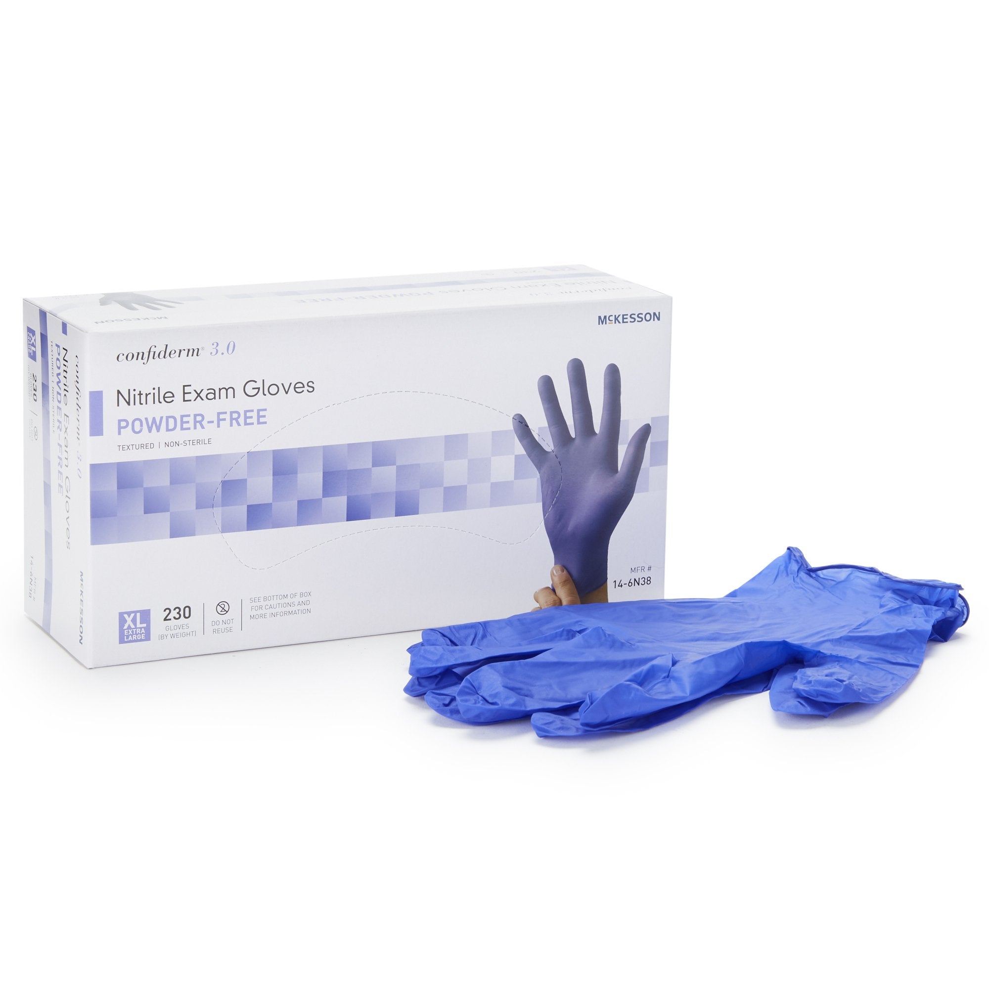 McKesson Confiderm® 3.0 Nitrile Exam Glove, Extra Large, Blue 14-6N38