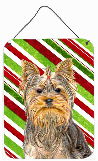 Candy Cane Holiday Christmas Yorkie / Yorkshire Terrier Wall or Door Hanging Prints Aluminum Metal Sign Kitchen Wall Bar Bathroom Plaque Home Decor Front Door Plaque, 12x16, Multicolor