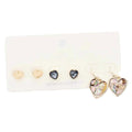 3Pairs - Metal Stone Abalone Heart Earrings