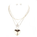 3PCS Stone Embellished Smile Metal Heart Pendant Jewelry Set