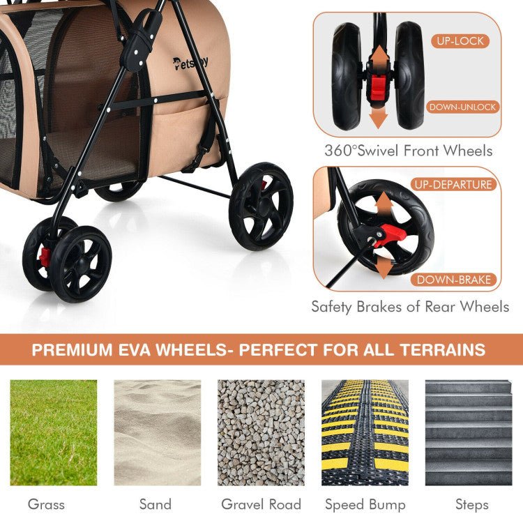 4 - in - 1 Double Pet Stroller with Detachable Carrier and Travel Carriage - PhishStones Products