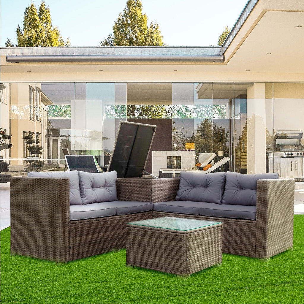 4 Piece Patio Sectional Wicker Rattan Outdoor Furniture Sofa Set With Storage Box - PhishStones Products