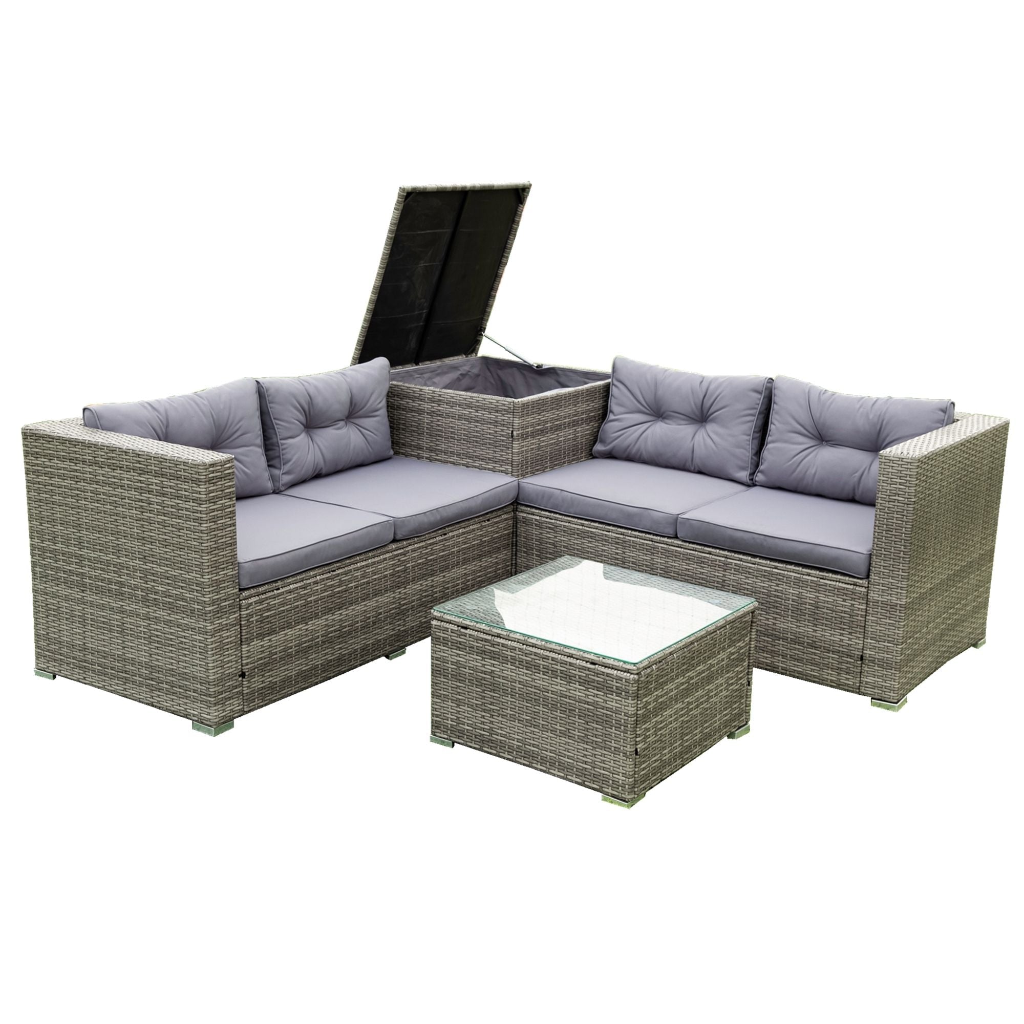 4 Piece Patio Sectional Wicker Rattan Outdoor Furniture Sofa Set With Storage Box - PhishStones Products