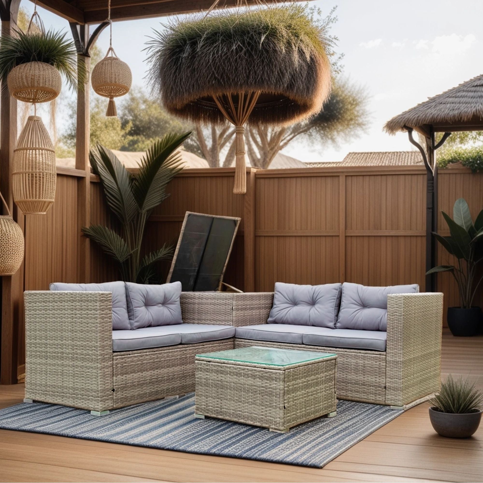 4 Piece Patio Sectional Wicker Rattan Outdoor Furniture Sofa Set With Storage Box - PhishStones Products
