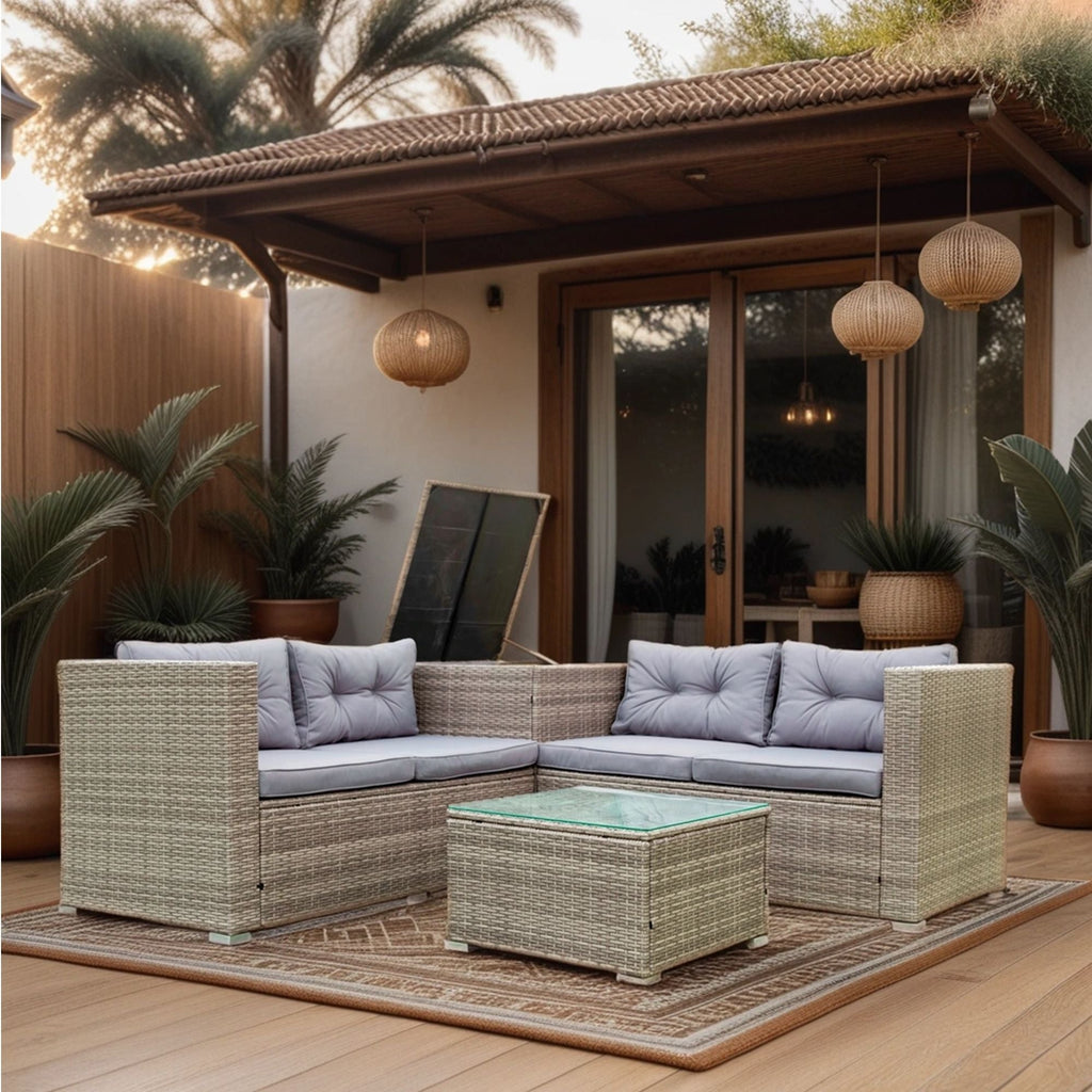 4 Piece Patio Sectional Wicker Rattan Outdoor Furniture Sofa Set With Storage Box - PhishStones Products