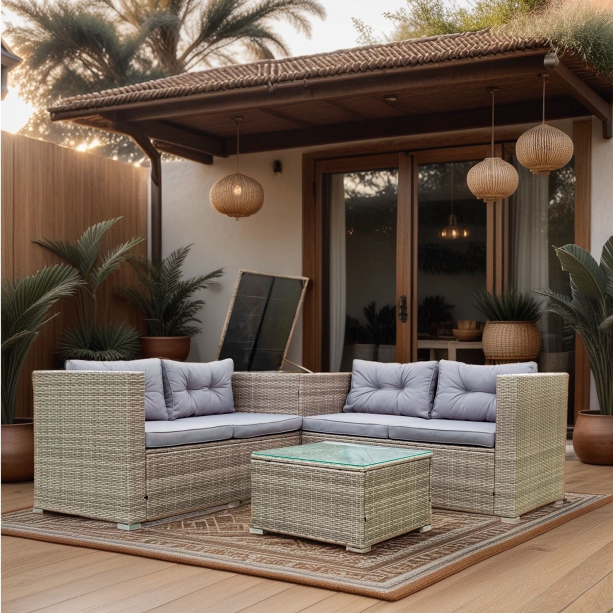 4 Piece Patio Sectional Wicker Rattan Outdoor Furniture Sofa Set With Storage Box - PhishStones Products