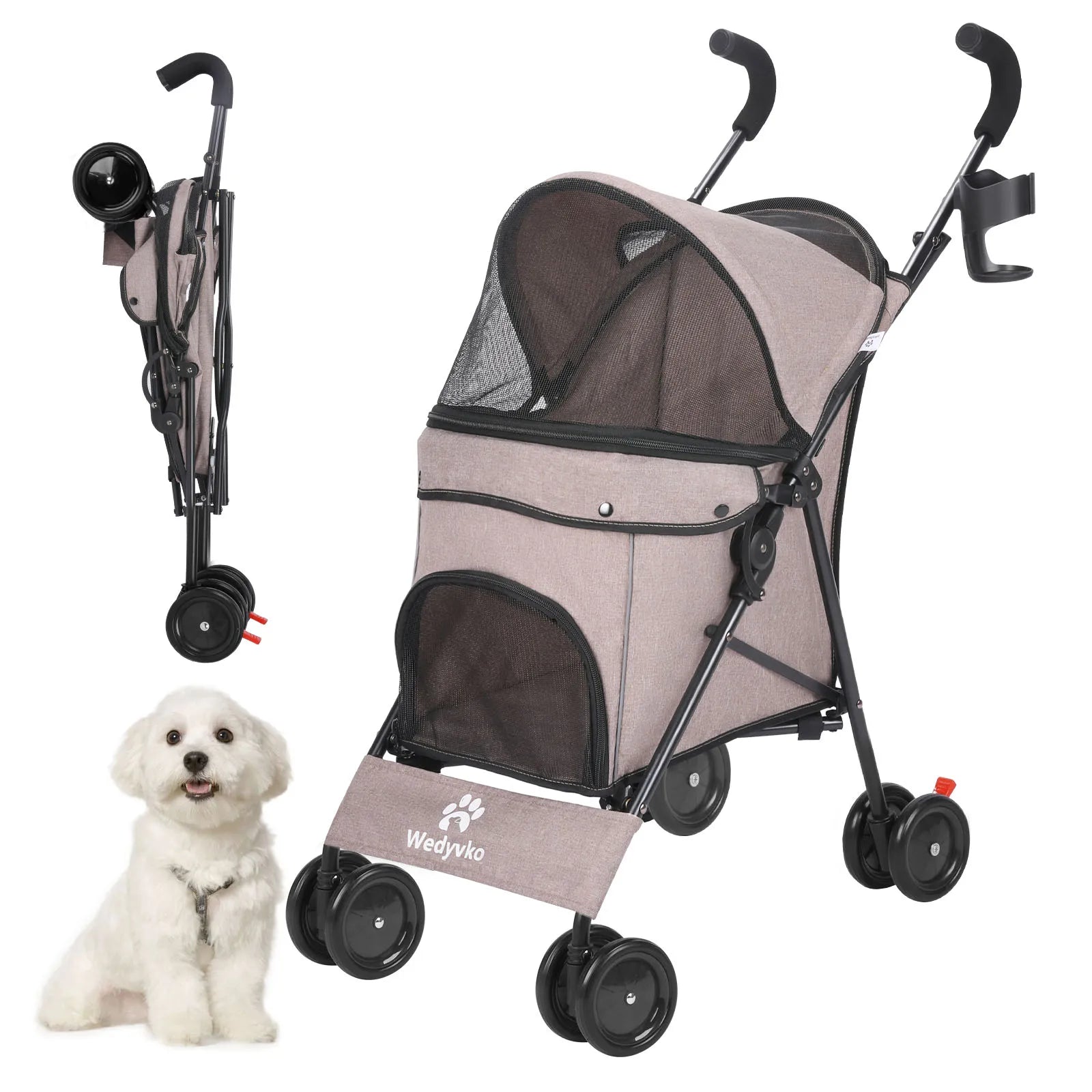 4 - Wheel Pet Stroller for Dogs & Cats with Rotating Front Wheels, Brakes and Storage for Travel & Outdoor - PhishStones Products