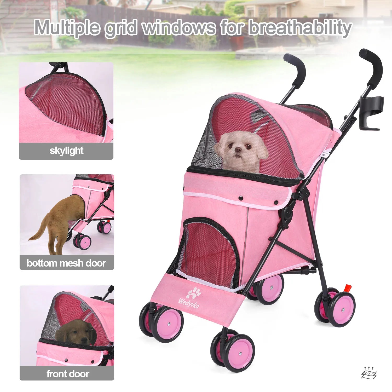 4 - Wheel Pet Stroller for Dogs & Cats with Rotating Front Wheels, Brakes and Storage for Travel & Outdoor - PhishStones Products