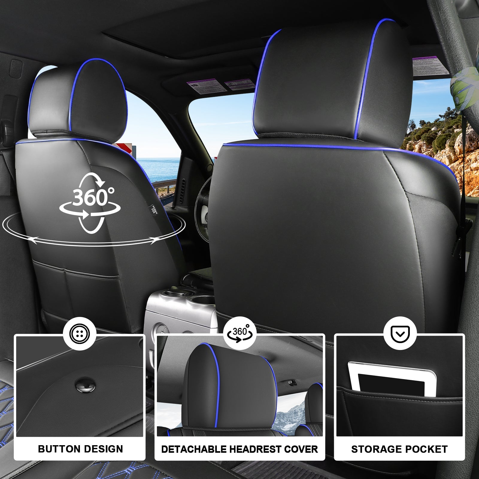 Umbrauto Truck Seat Cover Fit for Silverado and Sierra,Blue