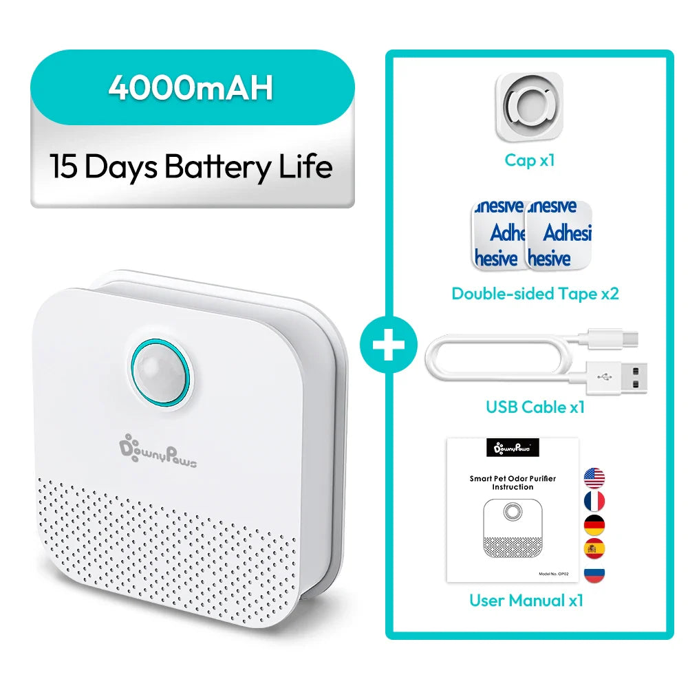4000mAh Smart Cat Litter Odor Eliminator — USB Rechargeable Pet Air Purifier & Deodorizer for Litter Boxes, Crates and Small Spaces - PhishStones Products