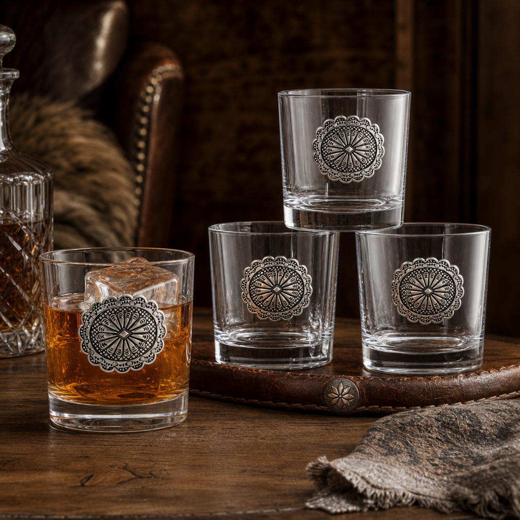 Western Concho Bar Glasses Set of 4