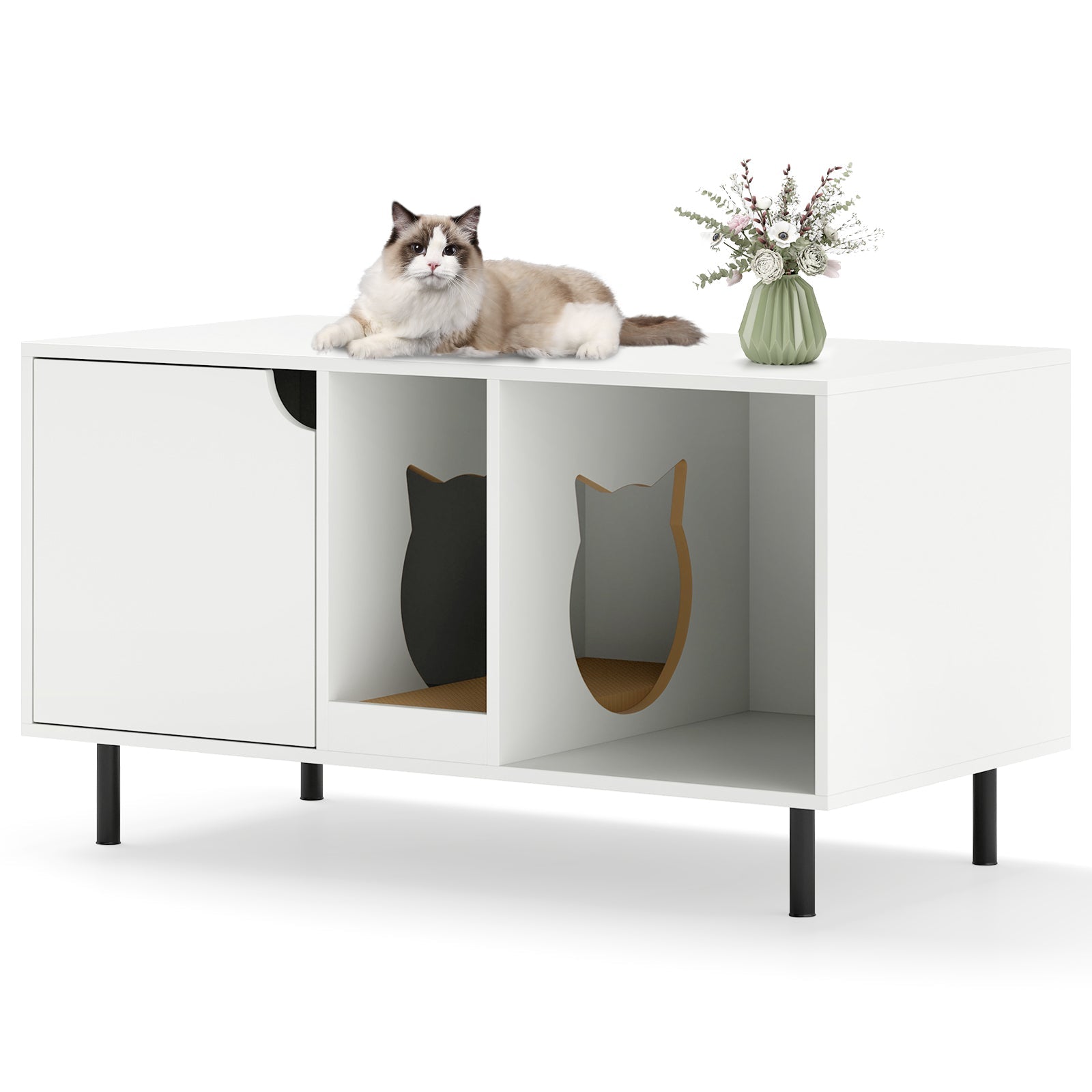 40 Inch Cat Litter Box Enclosure for 2 Cats Hidden Cat Washroom-White