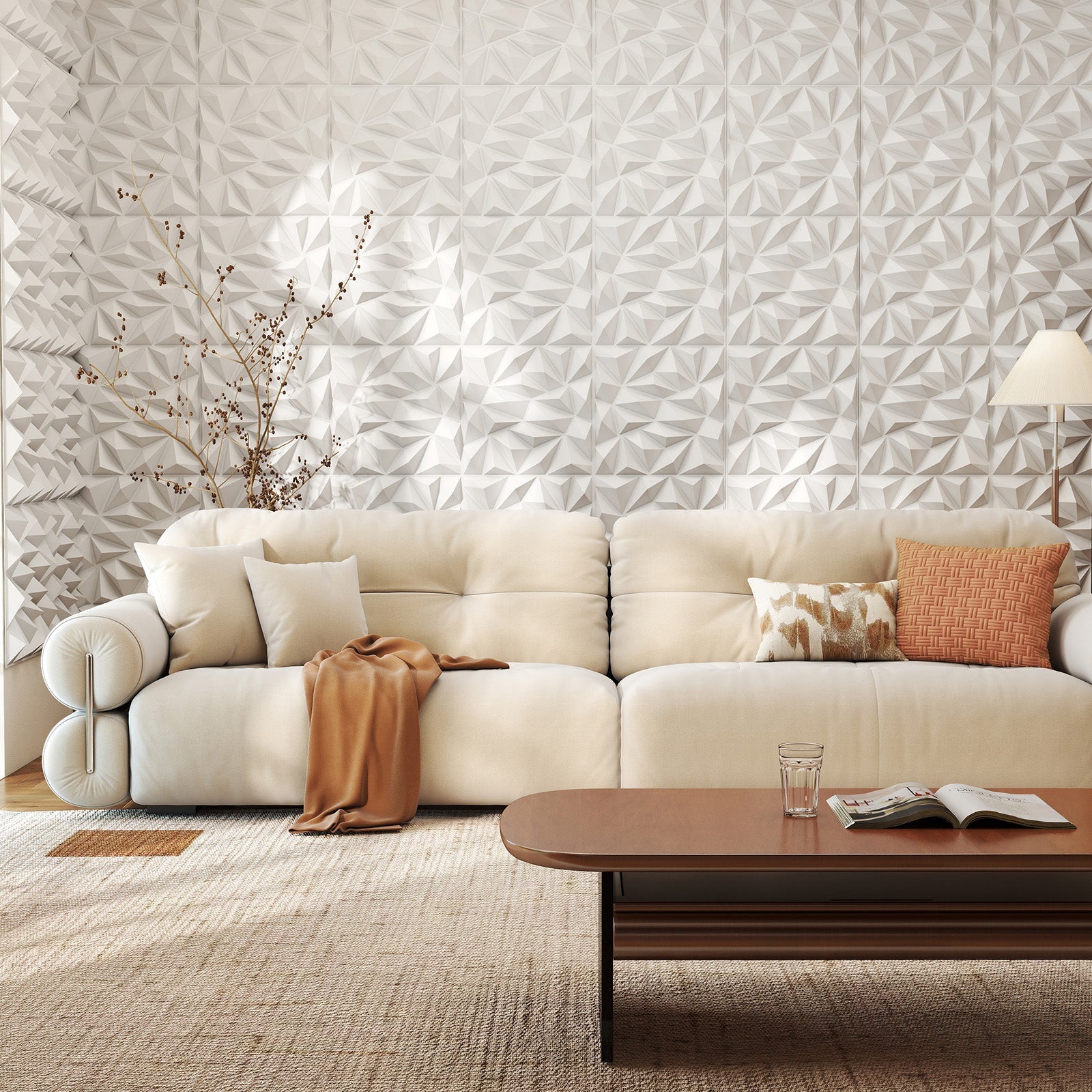 40-Pack 3D Wall Panels with Decorative Diamond Patterns-White