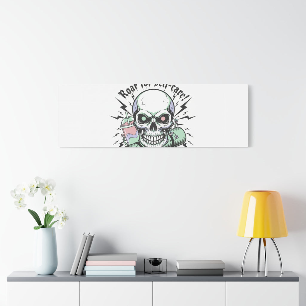 Roar for Self-Care Skull Canvas | heavy metal wellness, gothic wellness quote