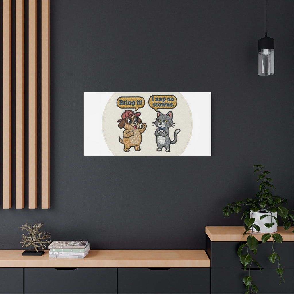 Funny Cat vs Dog Canvas | Pet Rivalry Wall Art