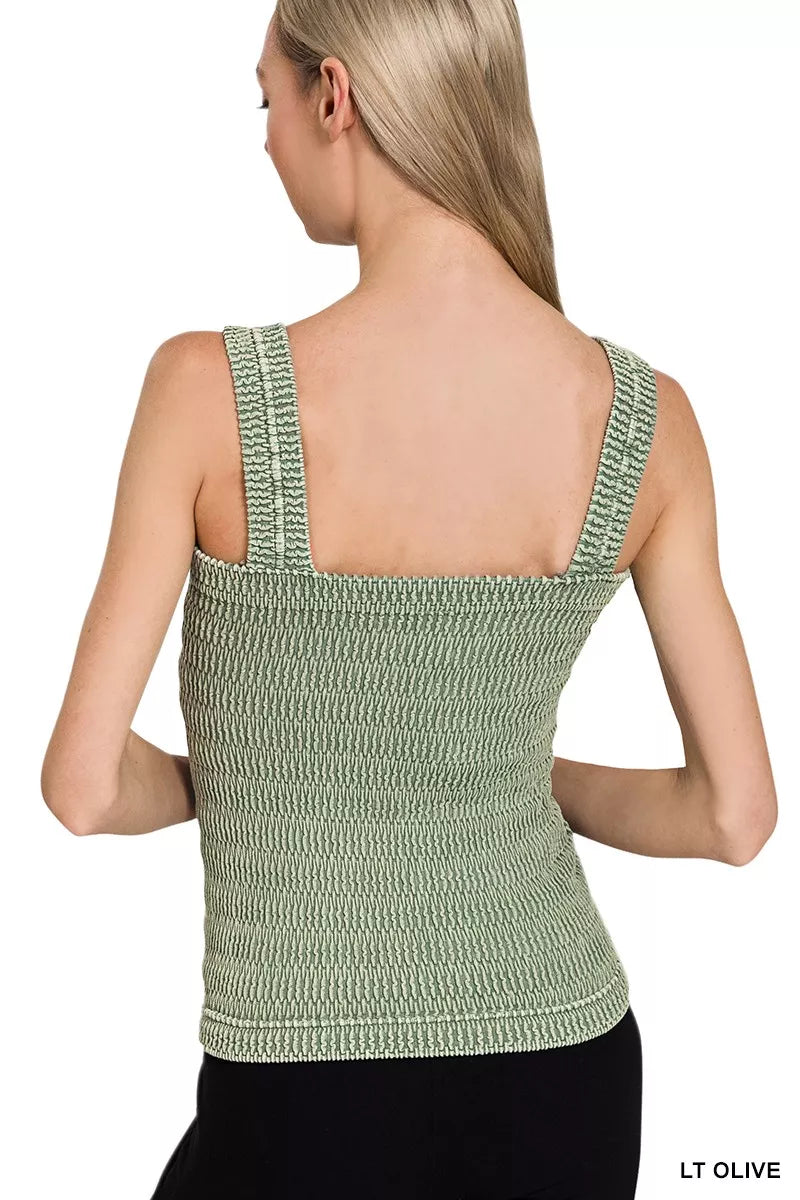 Zenana Seamless Winkle Stone Washed Tank Top