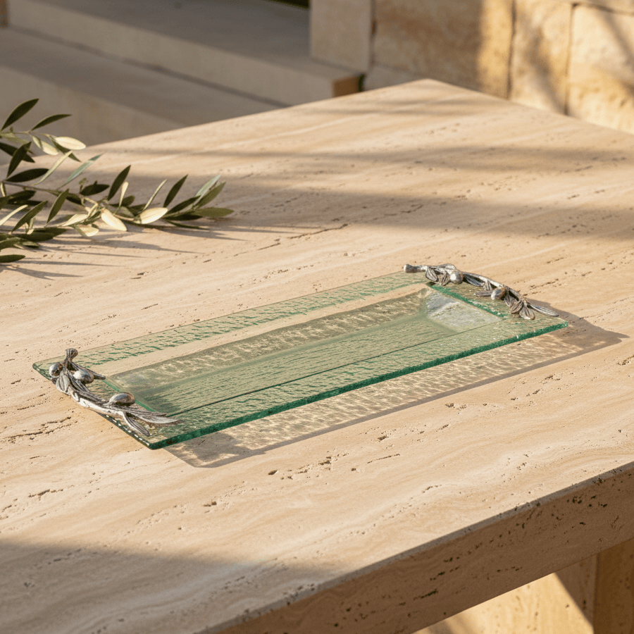 Olive Oblong Glass Serving Tray