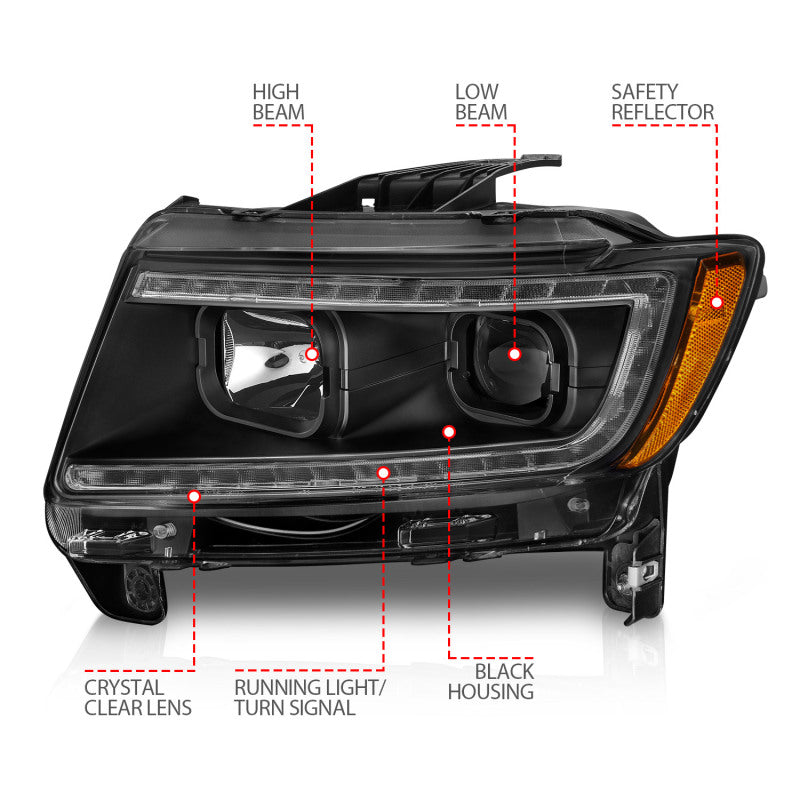 ANZO 11-13 Jeep Grand Cherokee (Factory Halogen Only) Projector Headlights w/Light Bar Swtchbk Black 111568