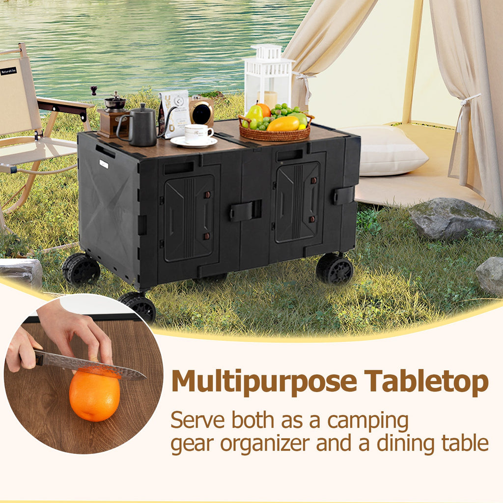 Large Foldable Utility Cart with 2-Tier Storage Crates and Telescoping Handle