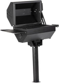 Ash & Ember Park-Style Grill/Smoker, 260 Sq In Charcoal Grill with Cover, 17.5"x11.5" Grate, Side Shelf for Food Prep, Single Post Permanent Park-Style Grill for Outdoor Backyard BBQ